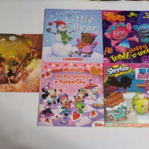 Girls 5 Book Lot NEW Condition (Tinker Bell, Minnie Ms., Trolls, Shopkins) PB - Picture 2 of 11